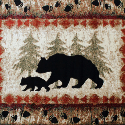 BLNK Ursus Collection Rustic Lodge Wandering Black Bear and Cub Area Rug with Jute Backing - 5'W x 7'L