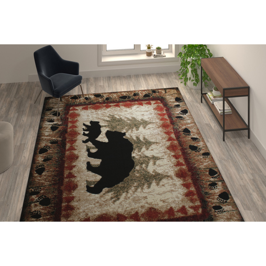 BLNK Ursus Collection Rustic Lodge Wandering Black Bear and Cub Area Rug with Jute Backing - 8'W x 10'L