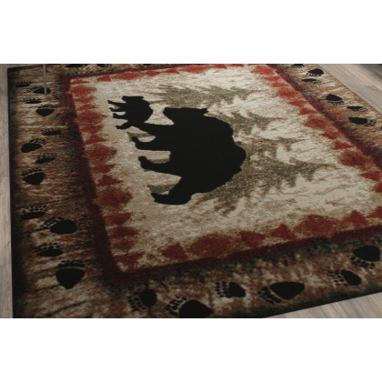 BLNK Ursus Collection Rustic Lodge Wandering Black Bear and Cub Area Rug with Jute Backing - 8'W x 10'L