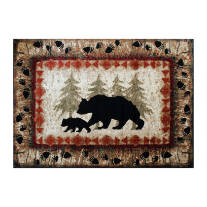 BLNK Ursus Collection Rustic Lodge Wandering Black Bear and Cub Area Rug with Jute Backing - 8'W x 10'L