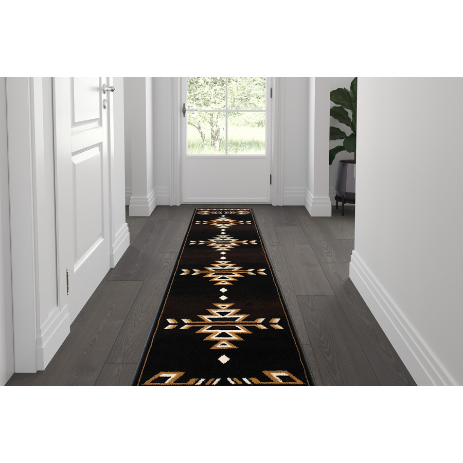 BLNK Amado Collection Southwestern Style Olefin Accent Area Rug with Jute Backing - Brown, 2'W x 7'L