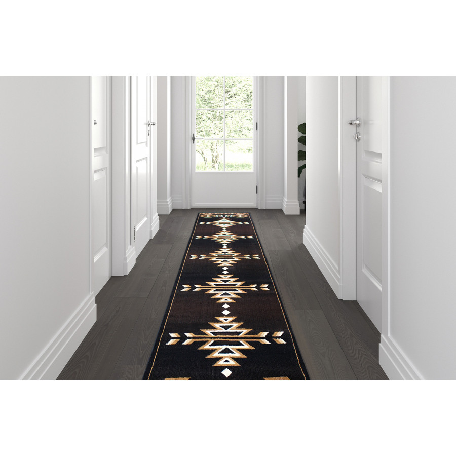 BLNK Amado Collection Southwestern Style Olefin Accent Area Rug with Jute Backing - Brown, 3'W x 10'L