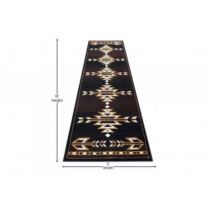 BLNK Amado Collection Southwestern Style Olefin Accent Area Rug with Jute Backing - Brown, 3'W x 10'L