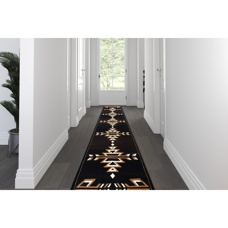 BLNK Amado Collection Southwestern Style Olefin Accent Area Rug with Jute Backing - Brown, 3'W x 16'L