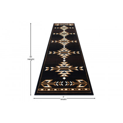 BLNK Amado Collection Southwestern Style Olefin Accent Area Rug with Jute Backing - Brown, 3'W x 16'L