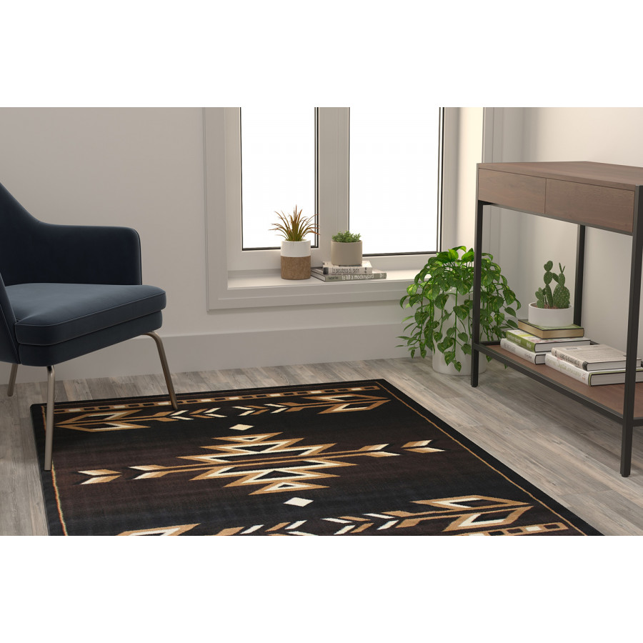 BLNK Amado Collection Southwestern Style Olefin Accent Area Rug with Jute Backing - Brown, 4'W x 5'L