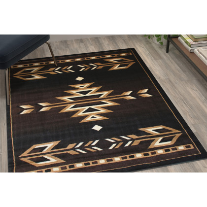 BLNK Amado Collection Southwestern Style Olefin Accent Area Rug with Jute Backing - Brown, 4'W x 5'L