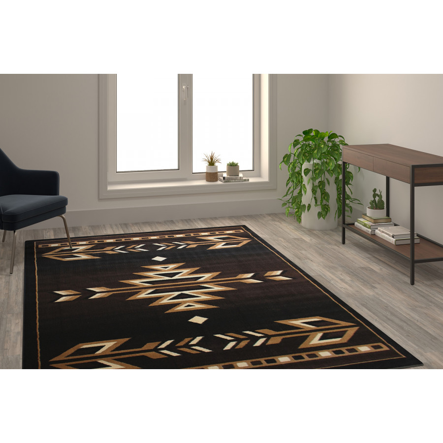 BLNK Amado Collection Southwestern Style Olefin Accent Area Rug with Jute Backing - Brown, 6'W x 9'L