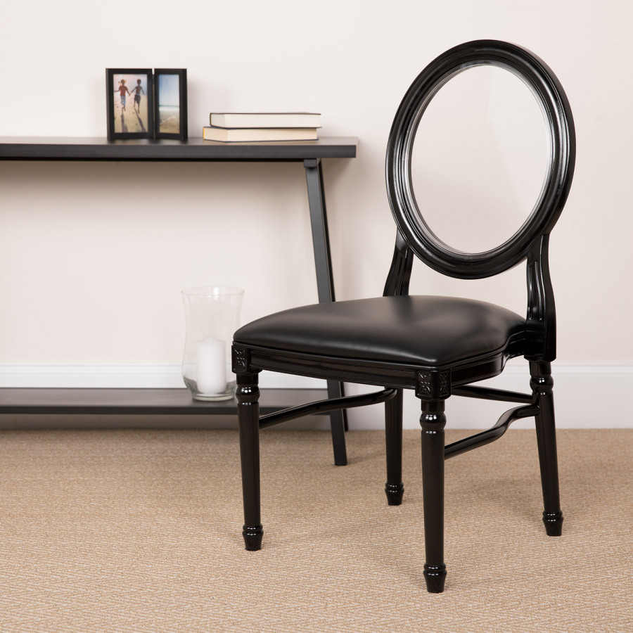 BLNK - HERCULES Series Vinyl King Louis Chair with Transparent Back, Black Seat and Black Frame