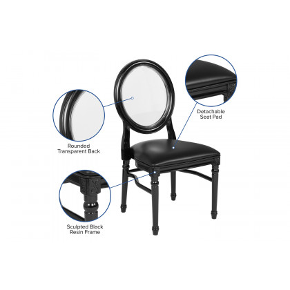 BLNK - HERCULES Series Vinyl King Louis Chair with Transparent Back, Black Seat and Black Frame