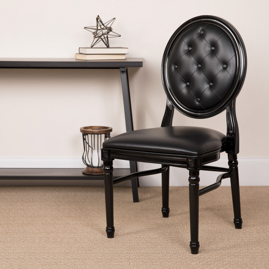 BLNK - HERCULES Series Vinyl King Louis Chair with Tufted Back, Black Seat and Black Frame