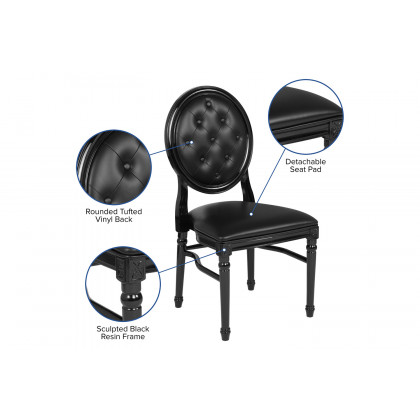 BLNK - HERCULES Series Vinyl King Louis Chair with Tufted Back, Black Seat and Black Frame