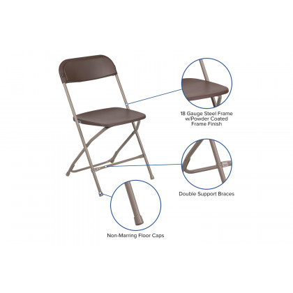 BLNK HERCULES Series Plastic Lightweight Folding Chair - Brown