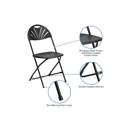 BLNK HERCULES Series Plastic Fan Back Folding Chair - Black