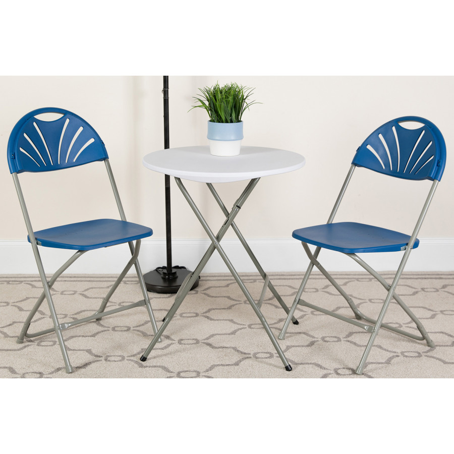 BLNK HERCULES Series Plastic Fan Back Folding Chair - Blue