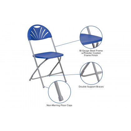 BLNK HERCULES Series Plastic Fan Back Folding Chair - Blue