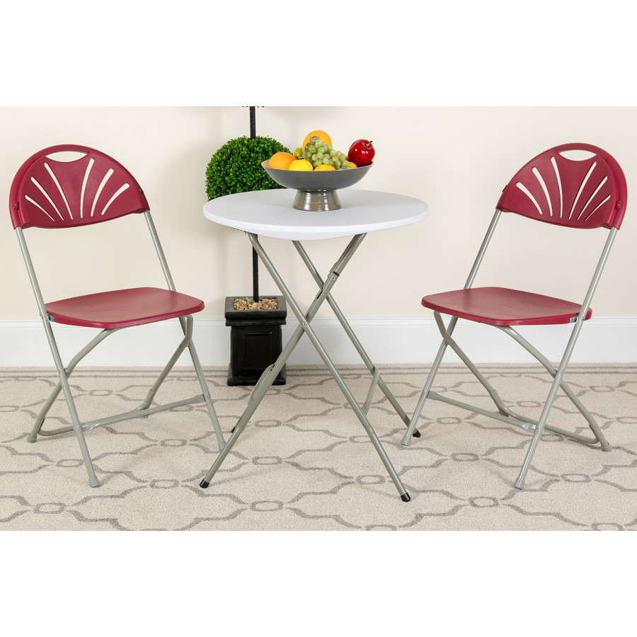 BLNK HERCULES Series Plastic Fan Back Folding Chair - Burgundy