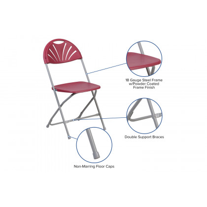 BLNK HERCULES Series Plastic Fan Back Folding Chair - Burgundy