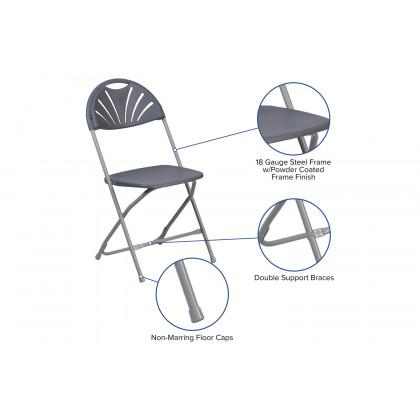 BLNK HERCULES Series Plastic Fan Back Folding Chair - Charcoal