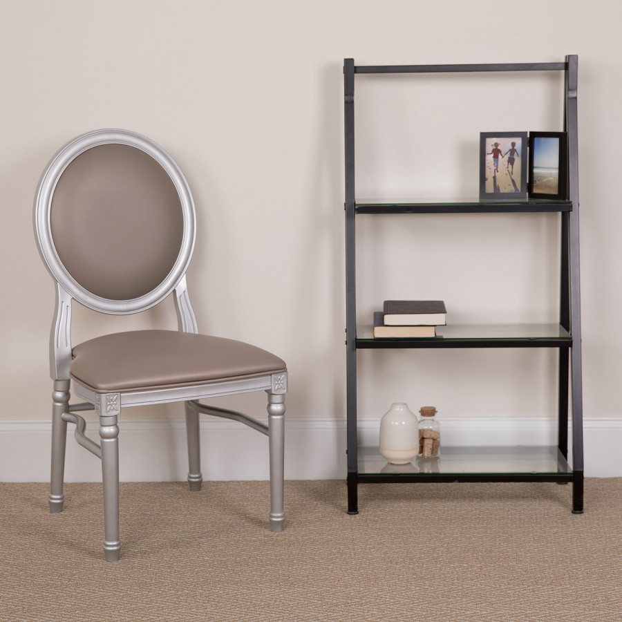 BLNK - HERCULES Series Vinyl King Louis Chair with Taupe Back and Seat and Silver Frame