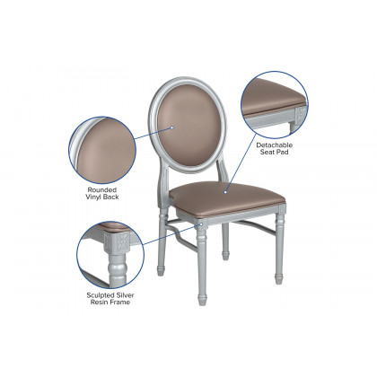 BLNK - HERCULES Series Vinyl King Louis Chair with Taupe Back and Seat and Silver Frame