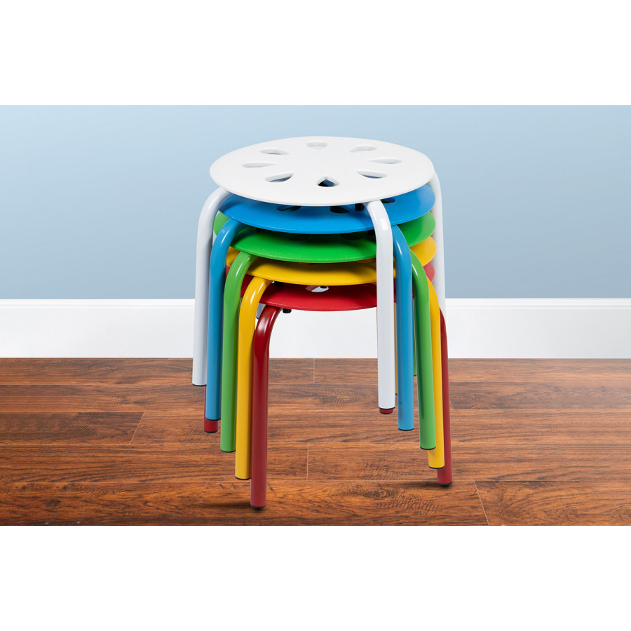 BLNK Bailey Plastic Nesting Stack Stools 5 Pack - Assorted, 11.5"H Seat