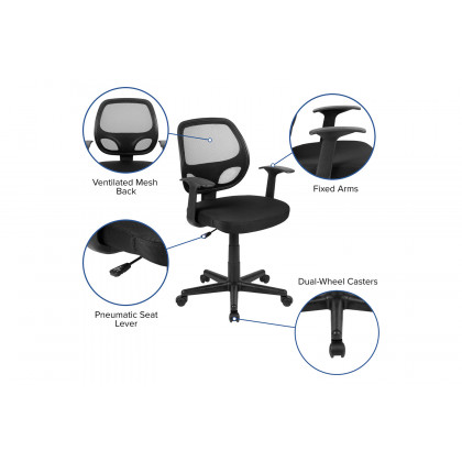 BLNK Flash Fundamentals Mid-Back Mesh Swivel Ergonomic Task Office Chair with Arms - Black