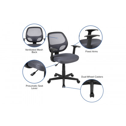 BLNK Flash Fundamentals Mid-Back Mesh Swivel Ergonomic Task Office Chair with Arms - Gray