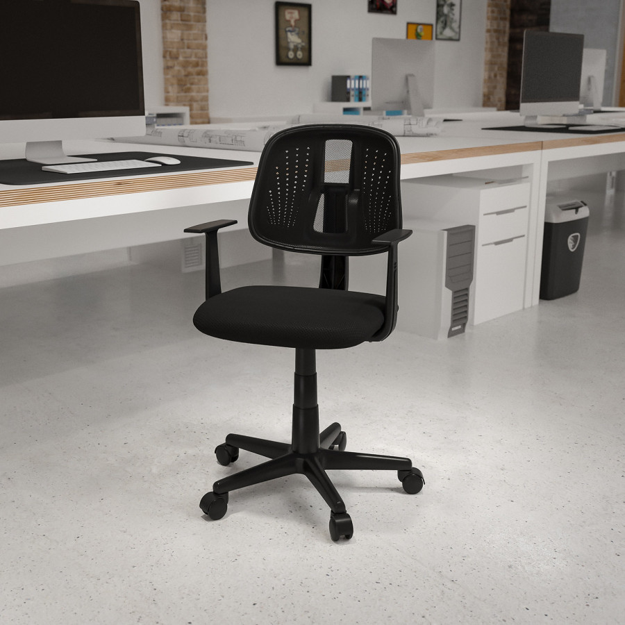 BLNK Flash Fundamentals Mid-Back Mesh Swivel Task Office Chair with Pivot Back - Black, with Arms