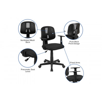 BLNK Flash Fundamentals Mid-Back Mesh Swivel Task Office Chair with Pivot Back - Black, with Arms