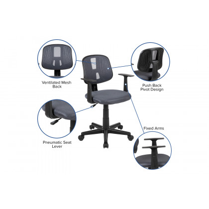 BLNK Flash Fundamentals Mid-Back Mesh Swivel Task Office Chair with Pivot Back - Gray, with Arms