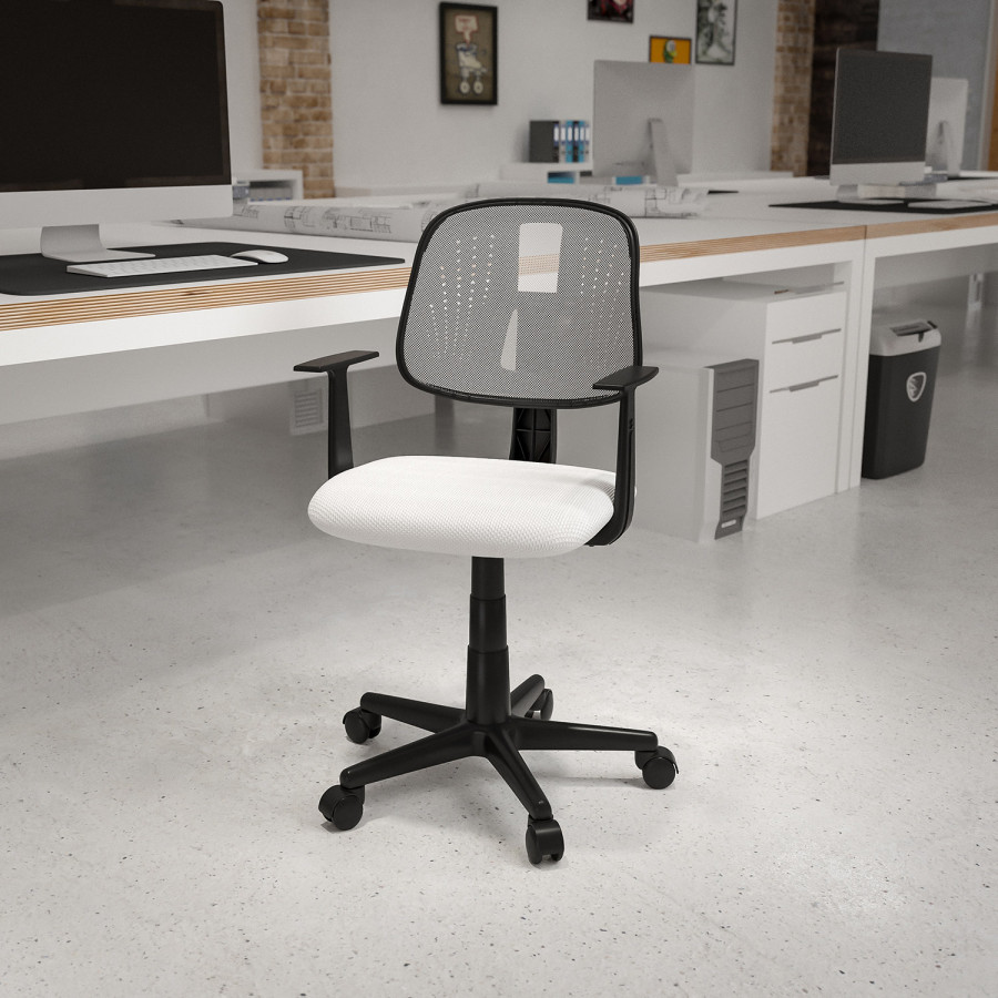BLNK Flash Fundamentals Mid-Back Mesh Swivel Task Office Chair with Pivot Back - White, with Arms