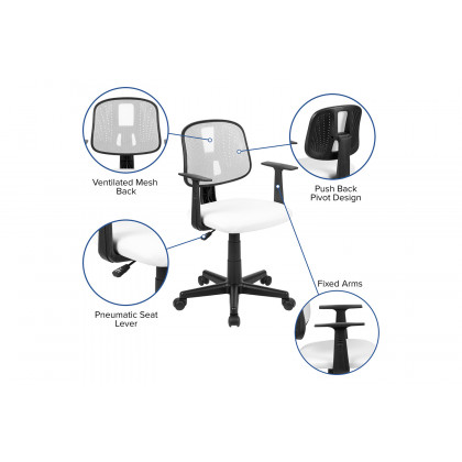 BLNK Flash Fundamentals Mid-Back Mesh Swivel Task Office Chair with Pivot Back - White, with Arms