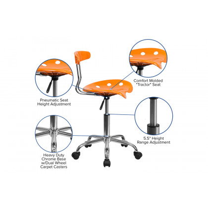 BLNK Elliott Vibrant Chrome Swivel Task Office Chair with Tractor Seat - Orange