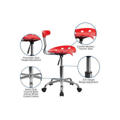 BLNK Elliott Vibrant Chrome Swivel Task Office Chair with Tractor Seat - Red