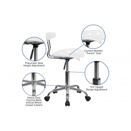 BLNK Elliott Vibrant Chrome Swivel Task Office Chair with Tractor Seat - White