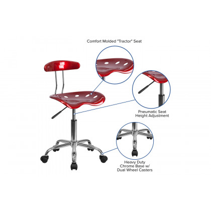 BLNK Elliott Vibrant Chrome Swivel Task Office Chair with Tractor Seat - Wine Red