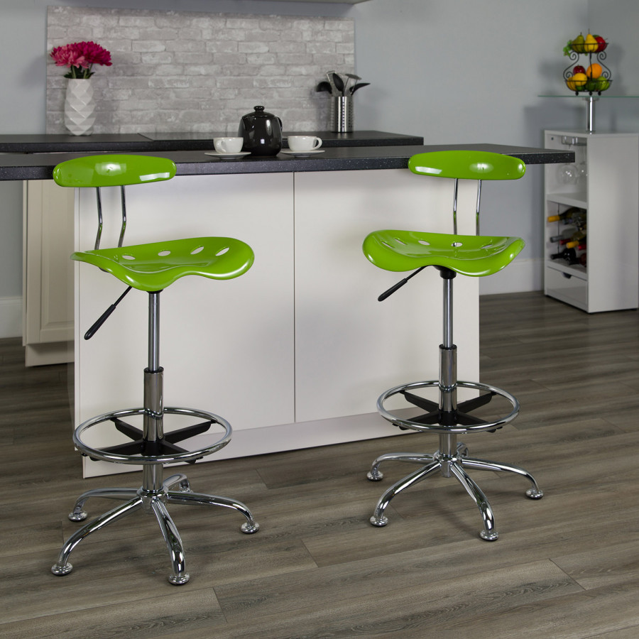 BLNK Bradley Vibrant Chrome Drafting Stool with Tractor Seat - Apple Green