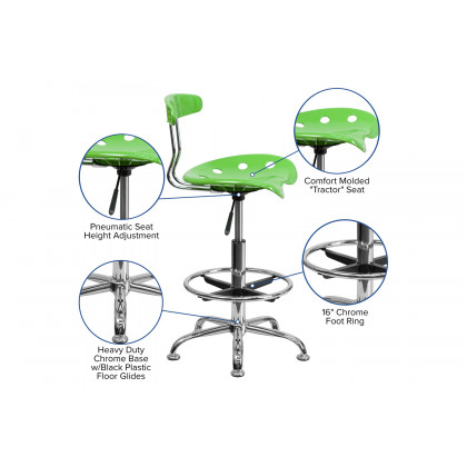BLNK Bradley Vibrant Chrome Drafting Stool with Tractor Seat - Apple Green