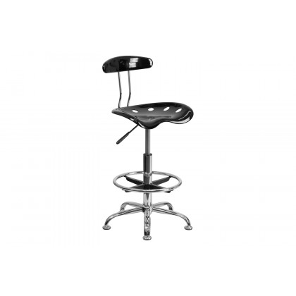 BLNK Bradley Vibrant Chrome Drafting Stool with Tractor Seat - Black