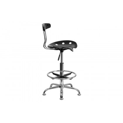 BLNK Bradley Vibrant Chrome Drafting Stool with Tractor Seat - Black