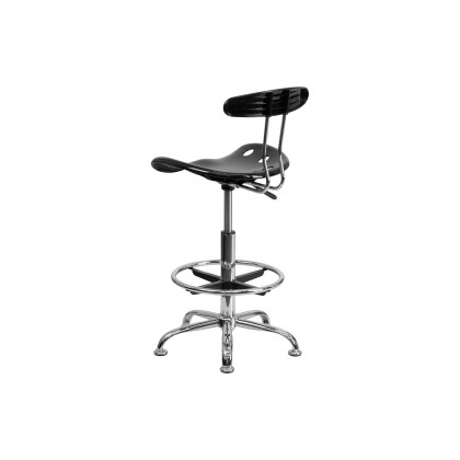 BLNK Bradley Vibrant Chrome Drafting Stool with Tractor Seat - Black