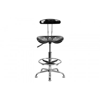 BLNK Bradley Vibrant Chrome Drafting Stool with Tractor Seat - Black