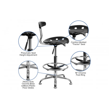 BLNK Bradley Vibrant Chrome Drafting Stool with Tractor Seat - Black