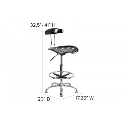 BLNK Bradley Vibrant Chrome Drafting Stool with Tractor Seat - Black