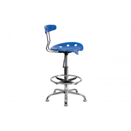 BLNK Bradley Vibrant Chrome Drafting Stool with Tractor Seat - Bright Blue