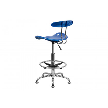 BLNK Bradley Vibrant Chrome Drafting Stool with Tractor Seat - Bright Blue