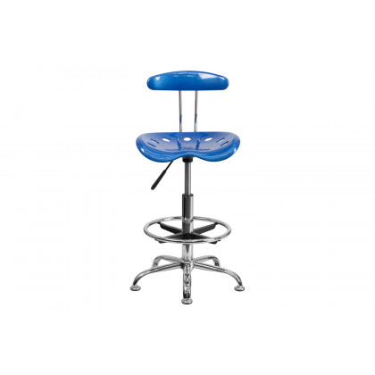 BLNK Bradley Vibrant Chrome Drafting Stool with Tractor Seat - Bright Blue