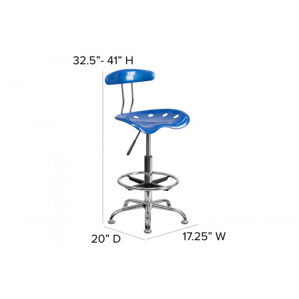 BLNK Bradley Vibrant Chrome Drafting Stool with Tractor Seat - Bright Blue