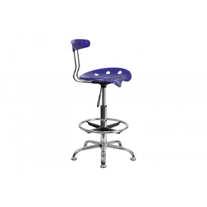 BLNK Bradley Vibrant Chrome Drafting Stool with Tractor Seat - Deep Blue